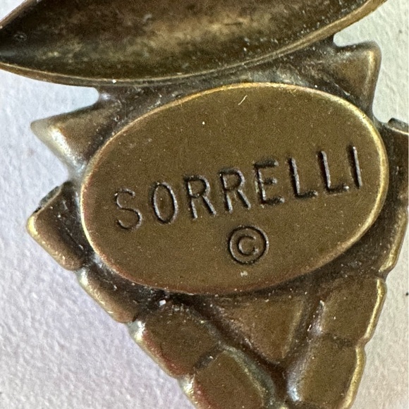 Vintage Sorrelli Drop Pierced Earrings, Antique Brass Setting, Rhinestones - Picture 4 of 6